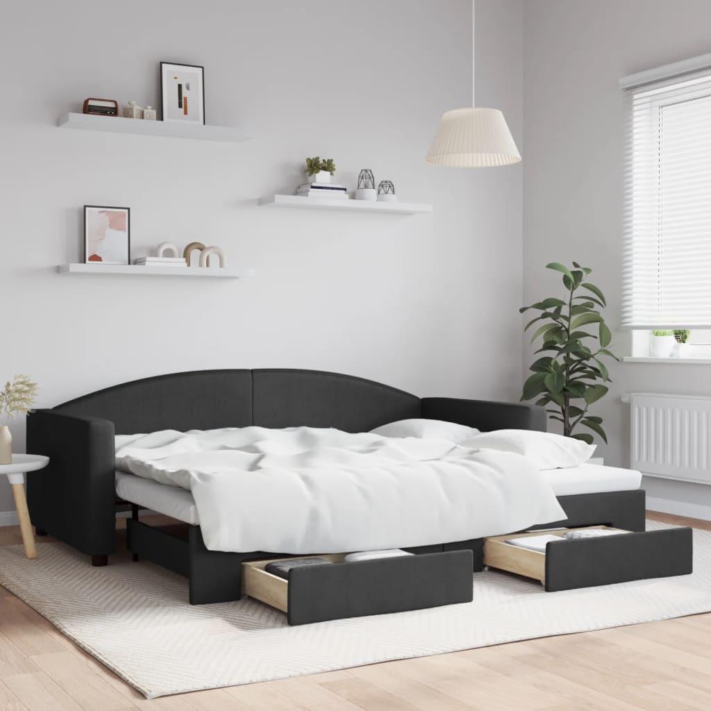 Daybed med udtræk og skuffer 80x200 cm stof sort