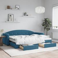 Daybed med udtræk og skuffer 80x200 cm stof blå