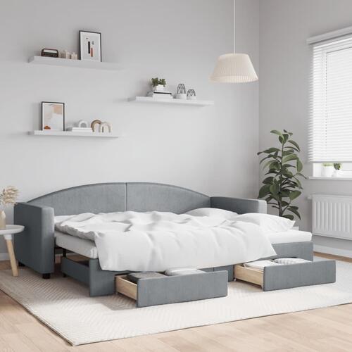Daybed med udtræk og skuffer 80x200 cm stof lysegrå