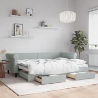 Daybed med udtræk og skuffer 80x200 cm velour lysegrå