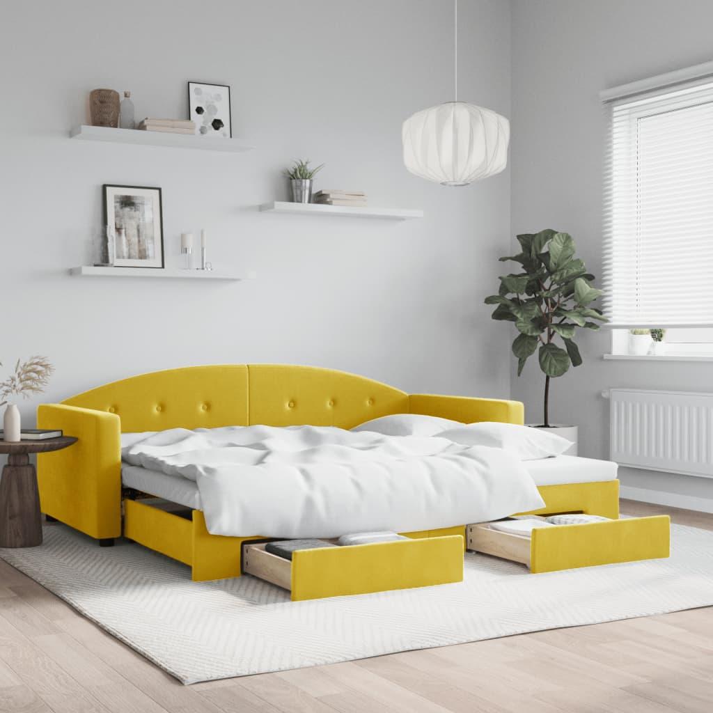 Daybed Med Udtræk Og Skuffer 90x200 Cm Velour Gul