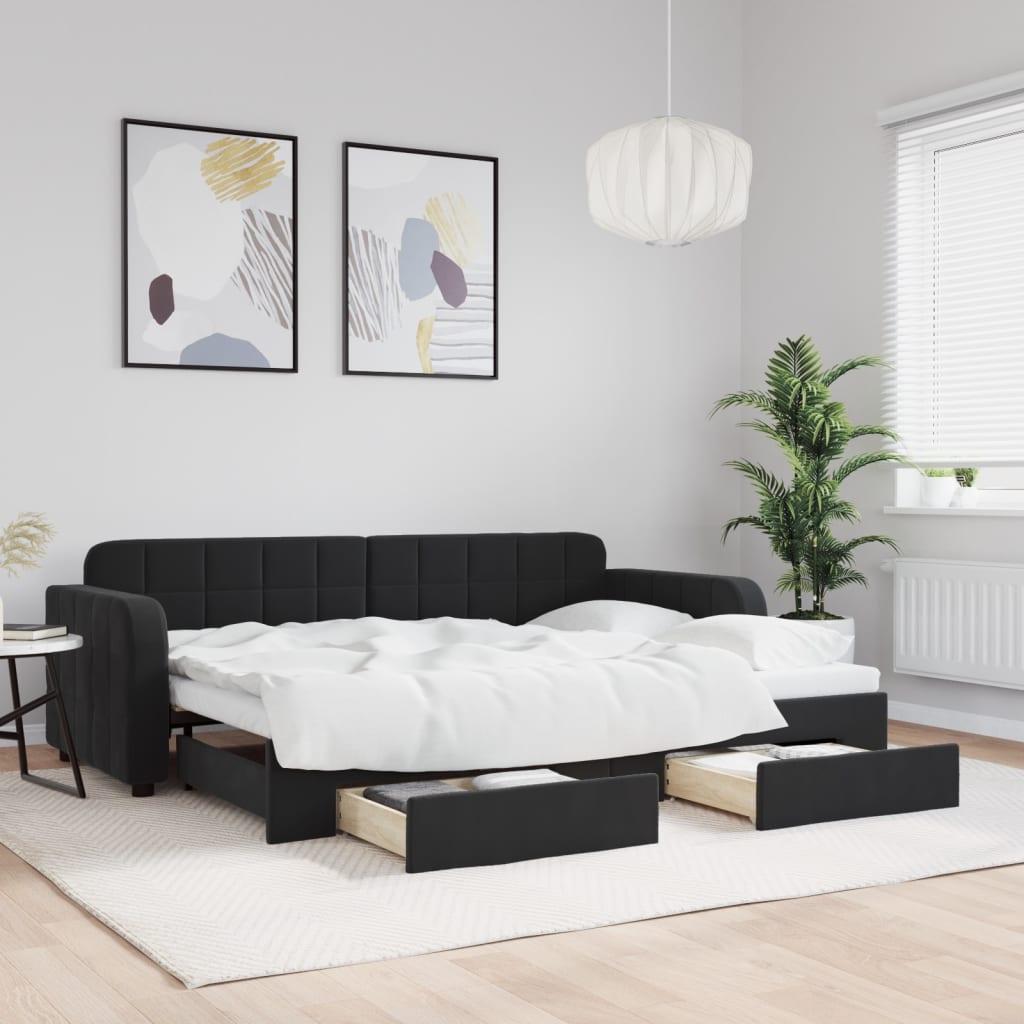 Daybed med udtræk og skuffer 80x200 cm velour sort billede