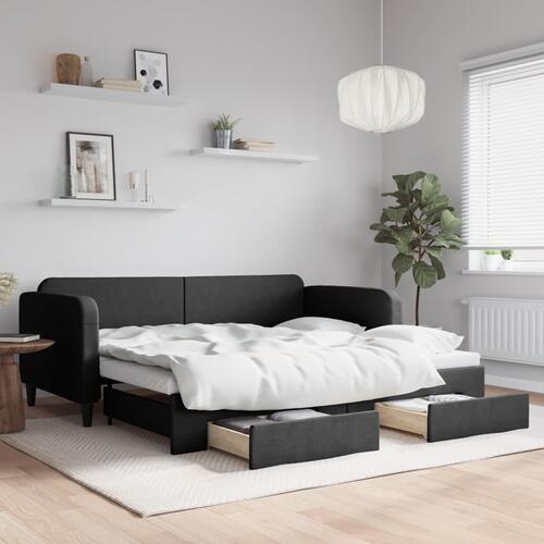 Daybed med udtræk og skuffer 80x200 cm stof sort
