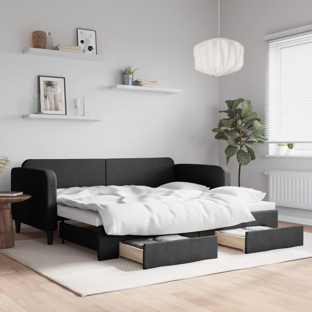 Daybed med udtræk og skuffer 80x200 cm stof sort