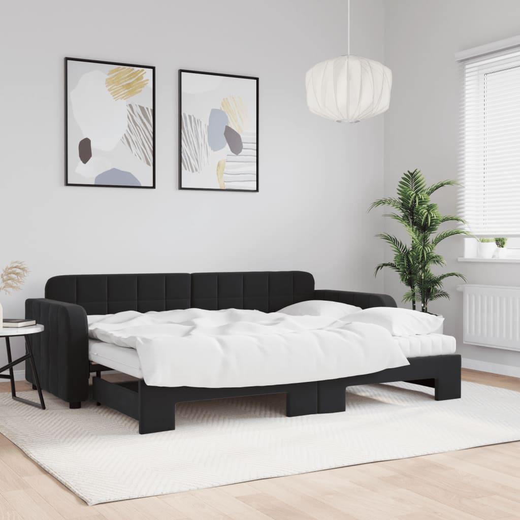 Daybed med udtræk og madras 80x200 cm velour sort billede