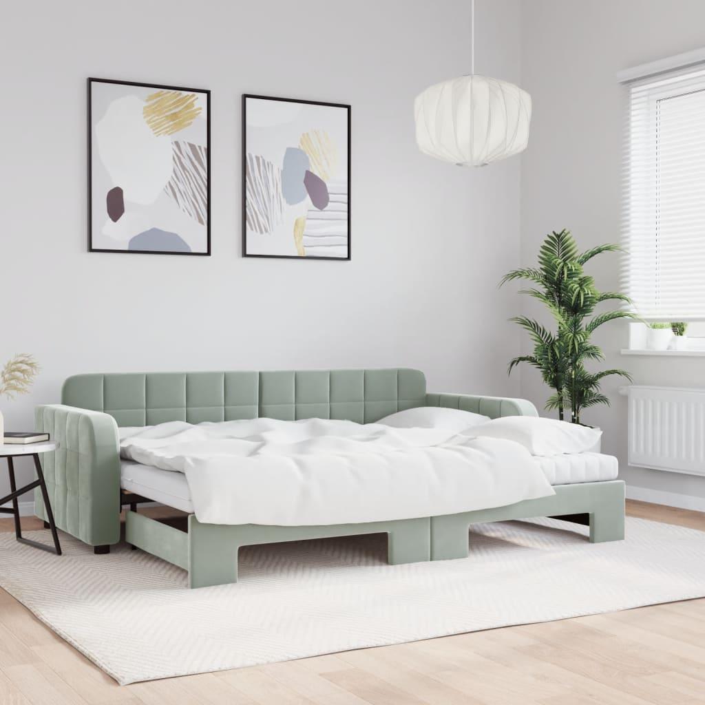 Daybed med udtræk og madras 80x200 cm velour lysegrå billede