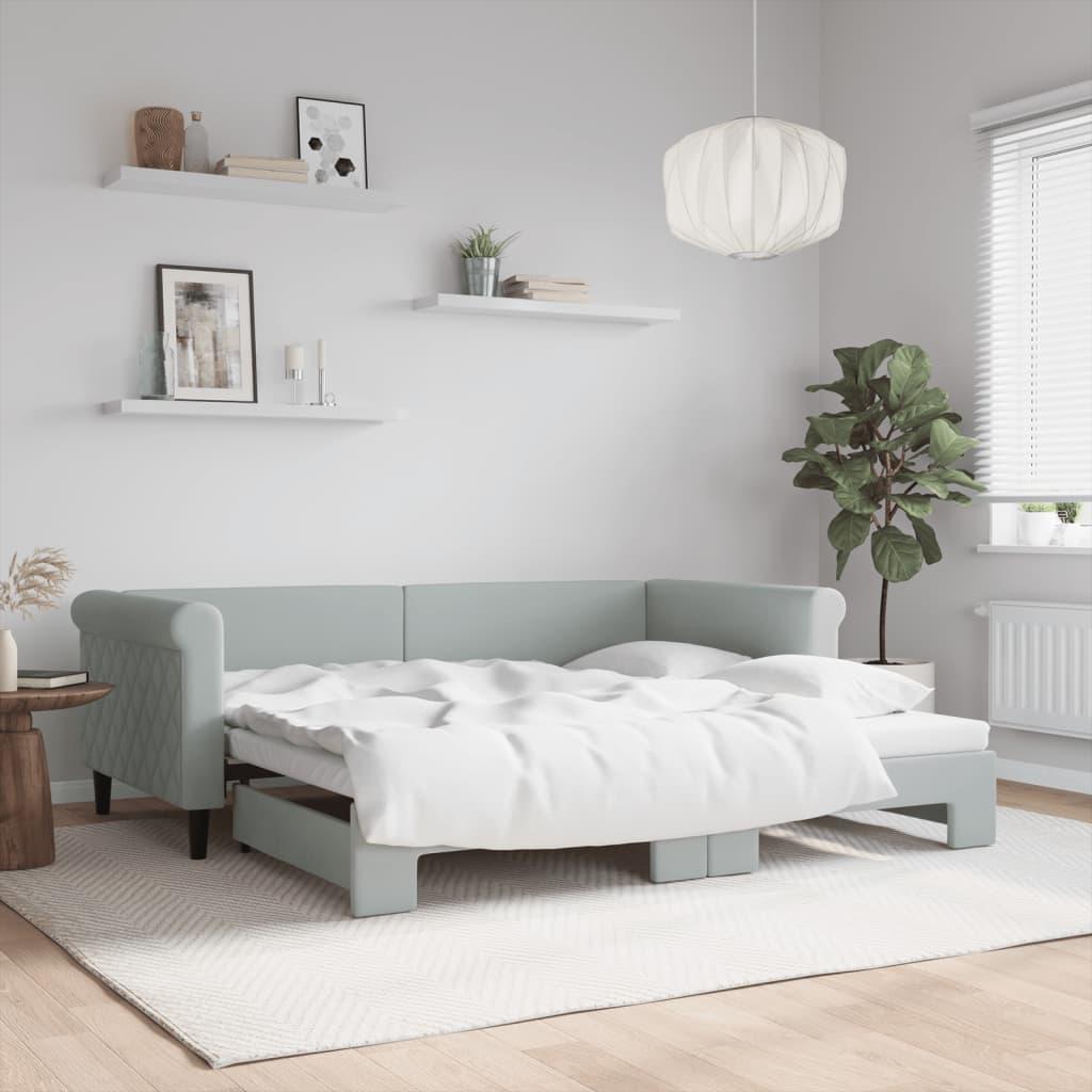 daybed med udtræk 90x190 cm velour lysegrå