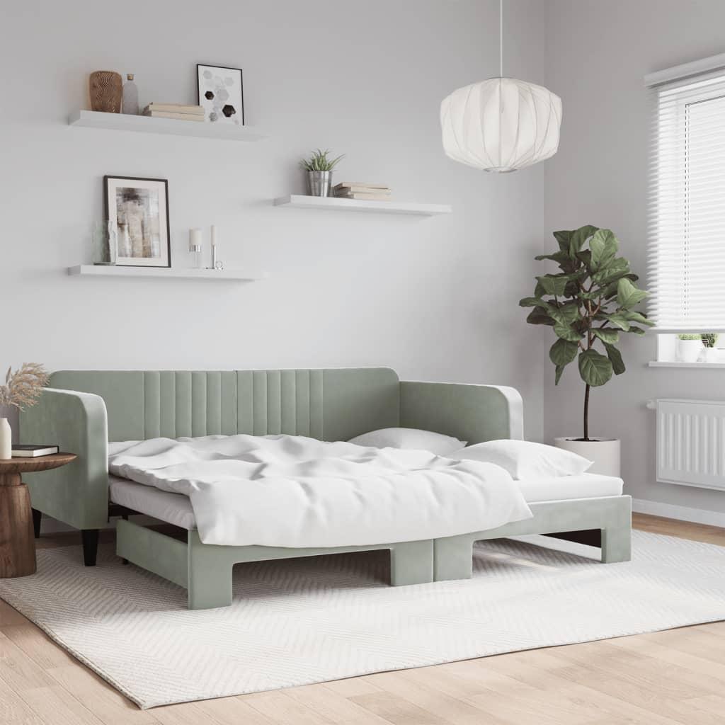 daybed med udtræk 90x190 cm velour lysegrå