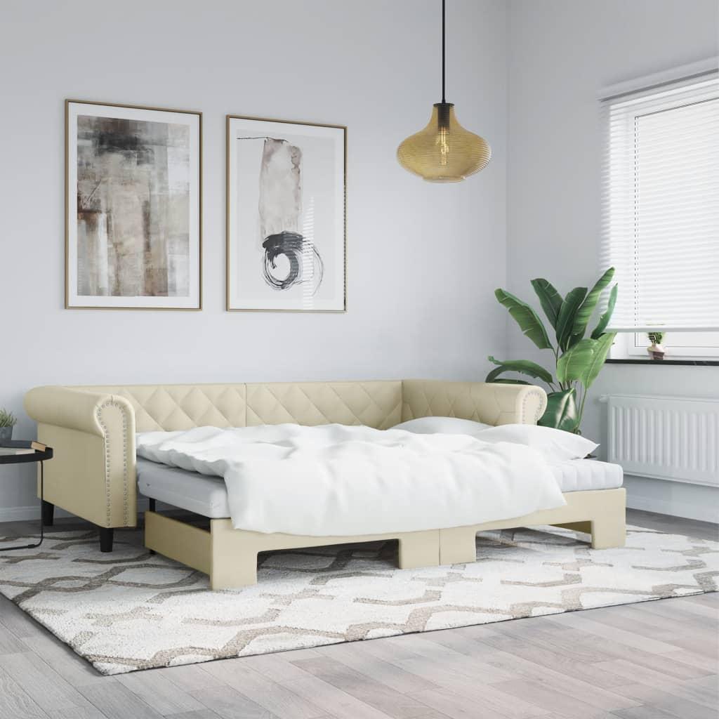 Daybed Kunstlæder Farvet - Creme / med udtræk / 90 x 200 cm