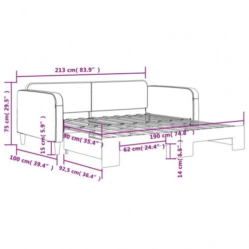 Daybed med udtræk 90x190 cm stof lysegrå