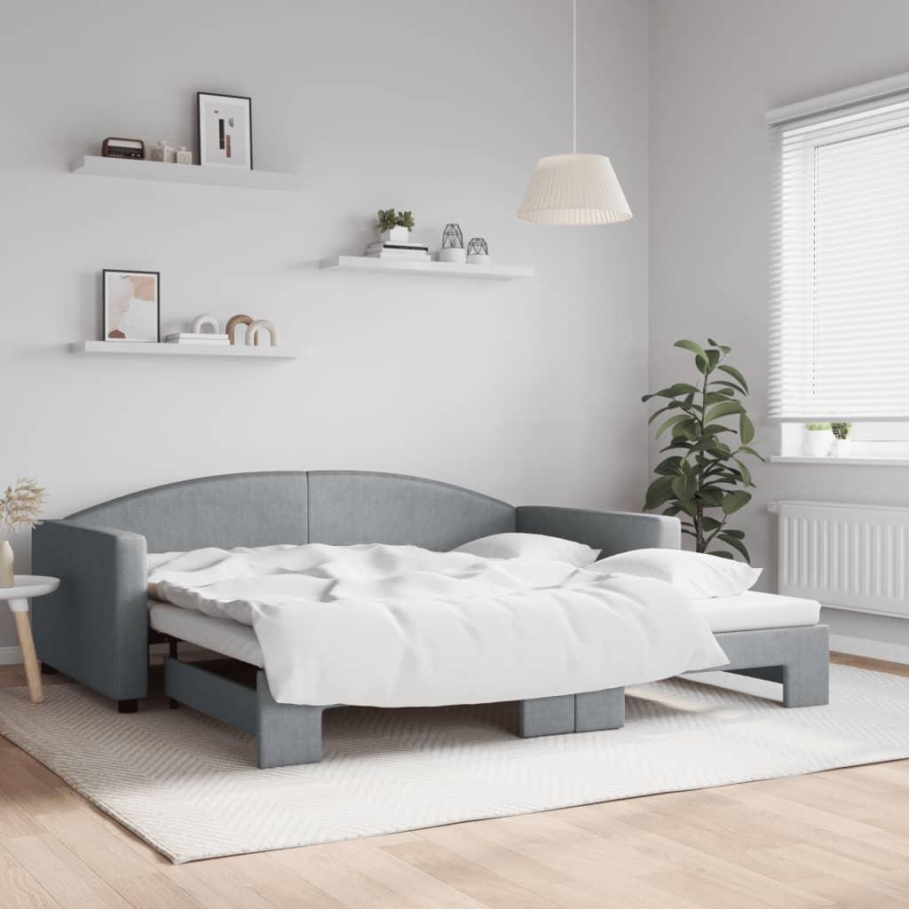 Daybed med udtræk 100x200 cm stof lysegrå billede