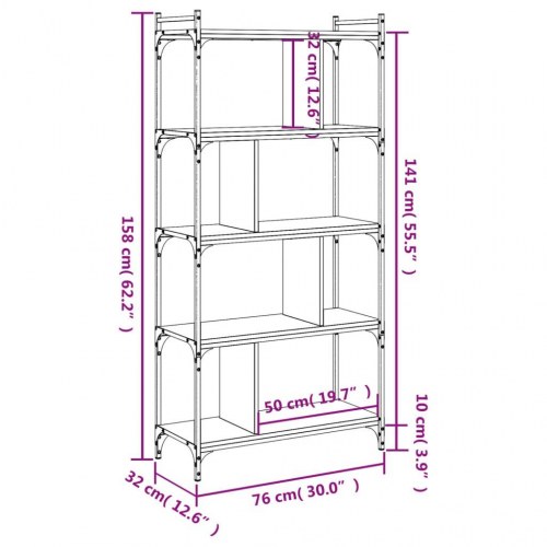 Bogreol med 5 hylder 76 x 32 x 158 cm - brun eg