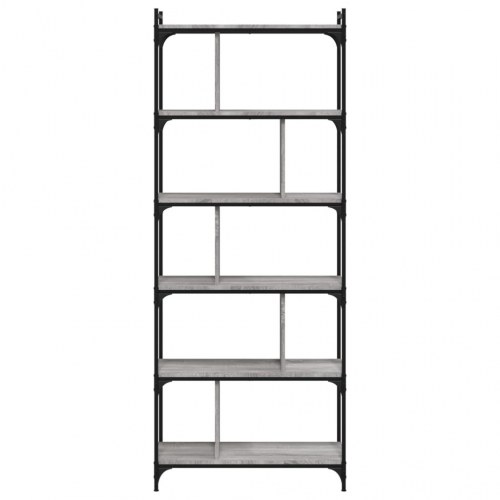 Bogreol 76×32×192 cm med 6 hylder - konstrueret træ, grå sonoma-eg
