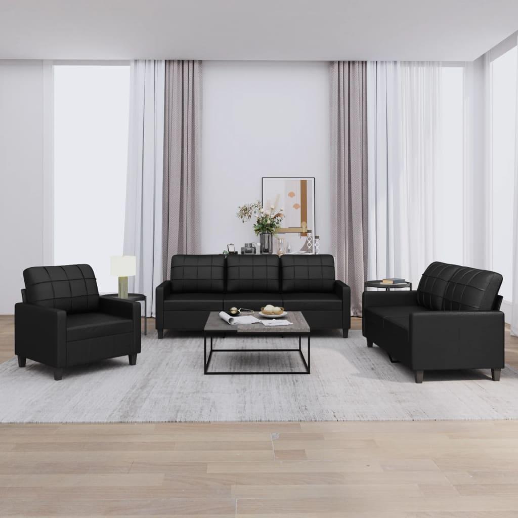 3 Personers Sofa Med Hynder Kunstlæder Sort
