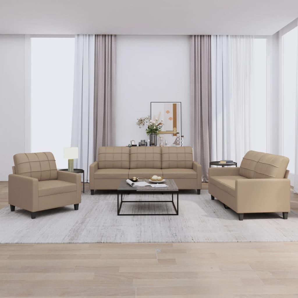 3 Personers Sofa Med Hynder Kunstlæder Cappuccinofarvet