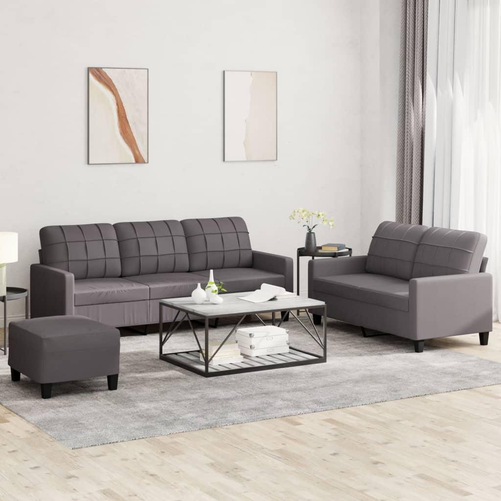 Sofasæt 3 Dele Med Hynder Kunstlæder Grå