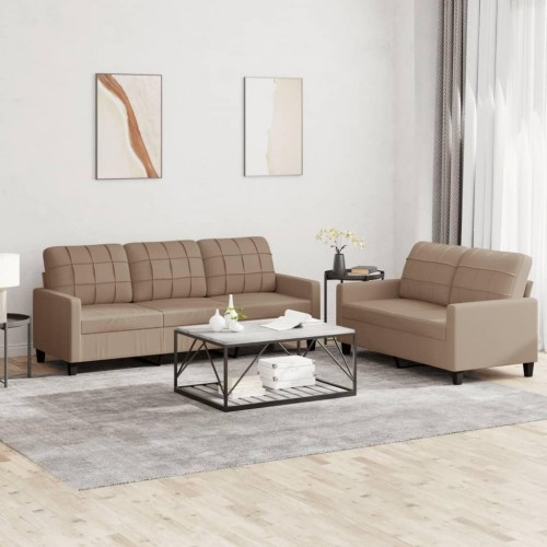 Sofasæt i kunstlæder - 2- & 3-personers med hynder, cappuccino