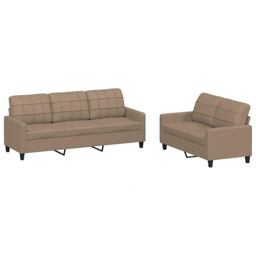 Sofasæt i kunstlæder - 2- & 3-personers med hynder, cappuccino
