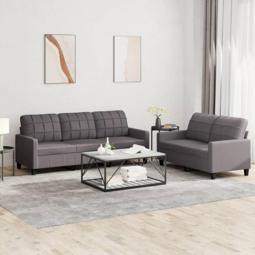 Sofasæt 2 dele med hynder i kunstlæder - grå