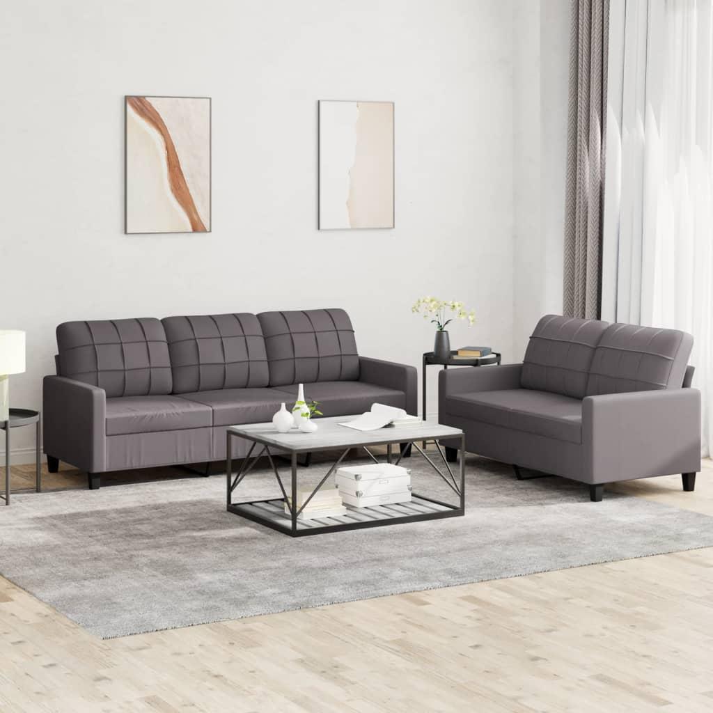 2 Personers Sofa Med Hynder Kunstlæder Grå
