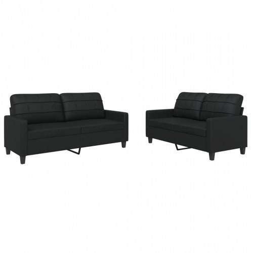 Sofasæt i kunstlæder - 2-personers + 2-personers, sort