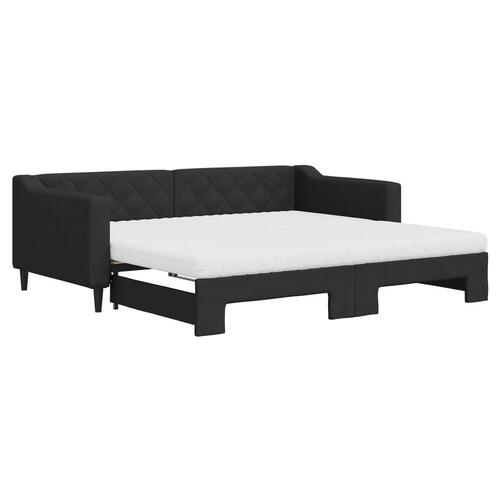 Daybed med udtræk og madras 90x190 cm stof sort