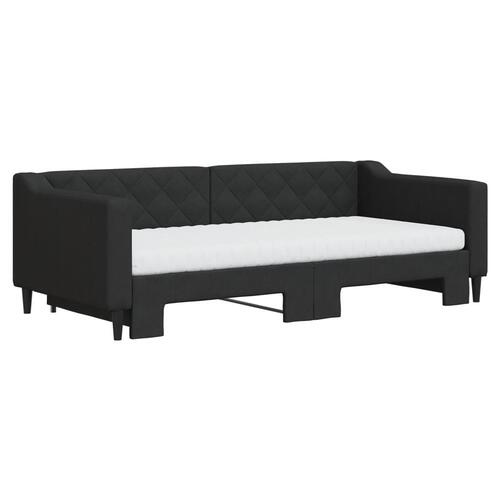 Daybed med udtræk og madras 90x190 cm stof sort