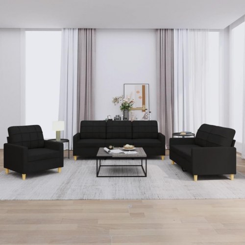 Sofasæt 3 dele med hynder stof sort