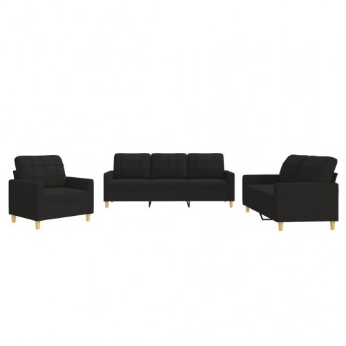 Sofasæt 3 dele med hynder stof sort