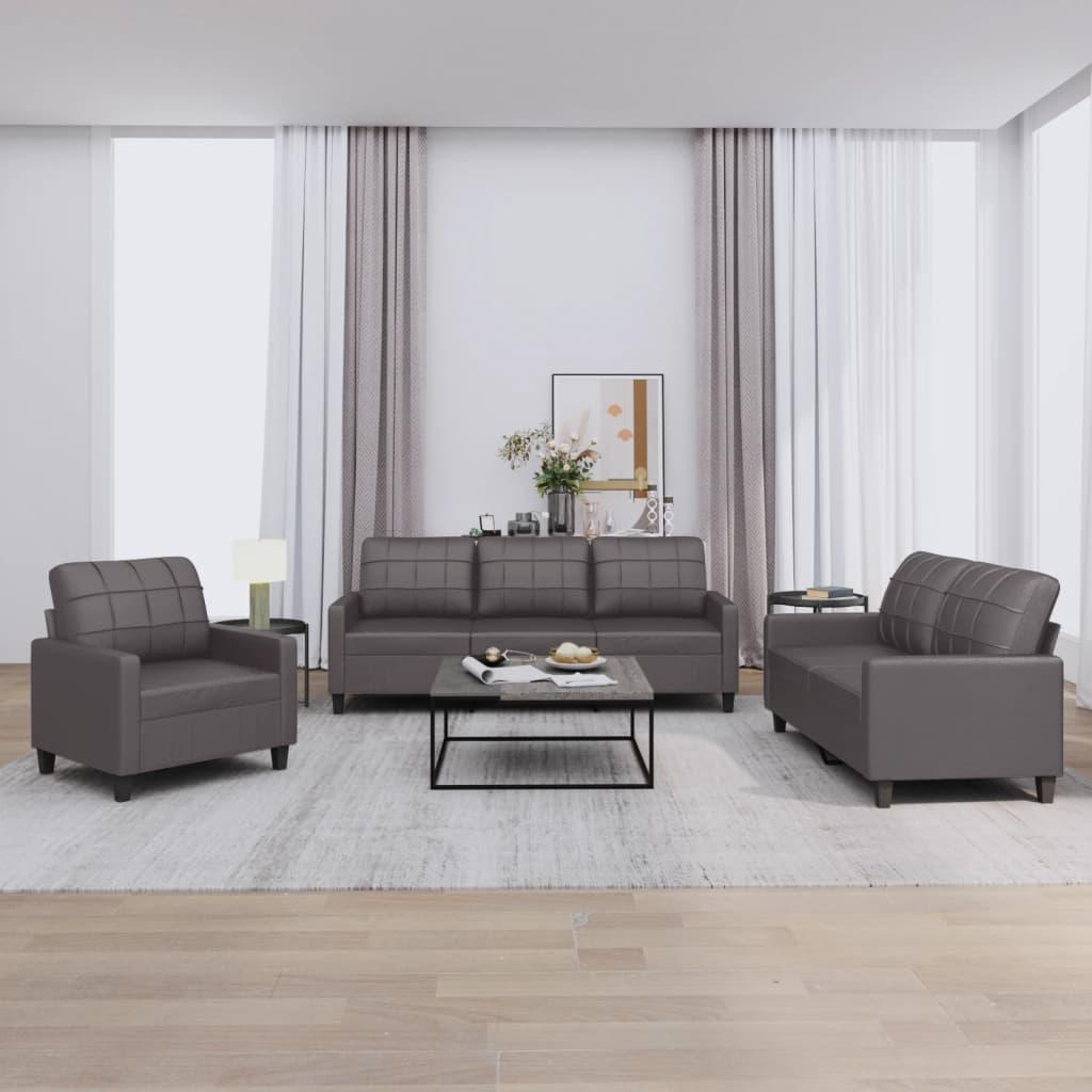 3 Personers Sofa Med Hynder Kunstlæder Grå