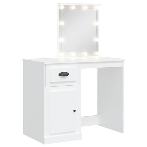 Makeupbord med LED-lys 90x42x132,5 cm hvid