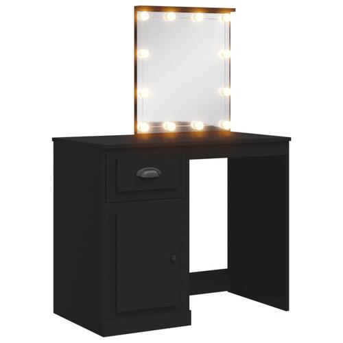 Makeupbord med LED-lys 90x42x132,5 cm sort