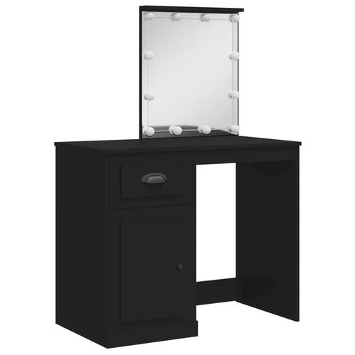 Makeupbord med LED-lys 90x42x132,5 cm sort