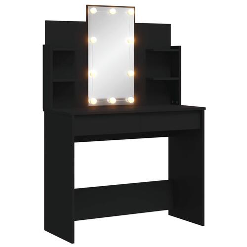 Makeupbord med LED-lys 96x40x142 cm sort