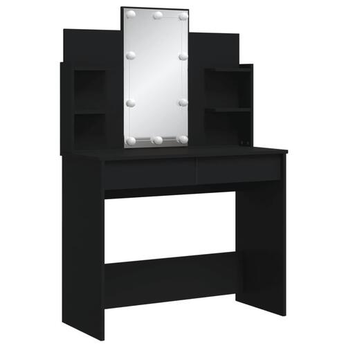 Makeupbord med LED-lys 96x40x142 cm sort
