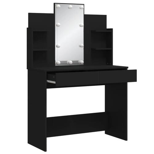 Makeupbord med LED-lys 96x40x142 cm sort