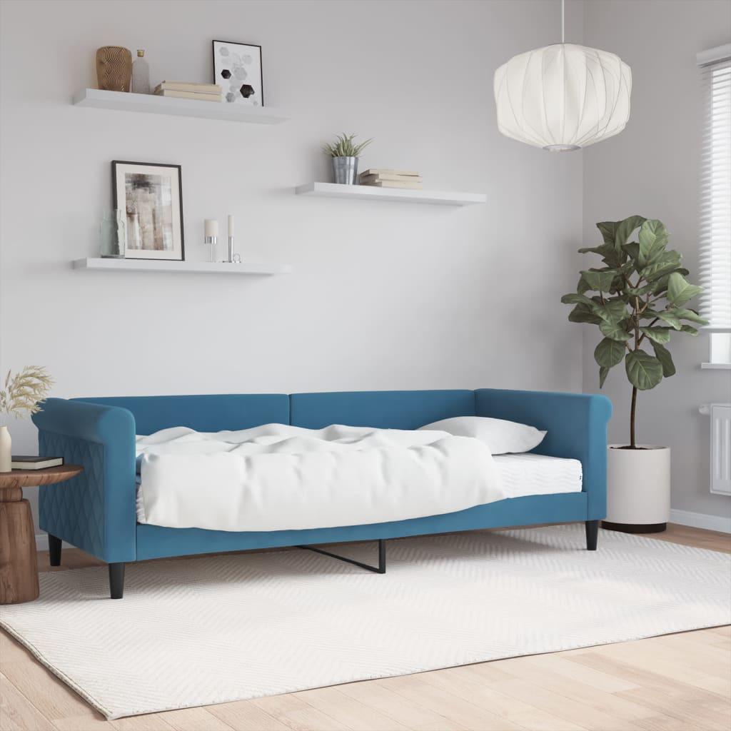 Daybed Velour Blå - med madras / 80 x 200 cm