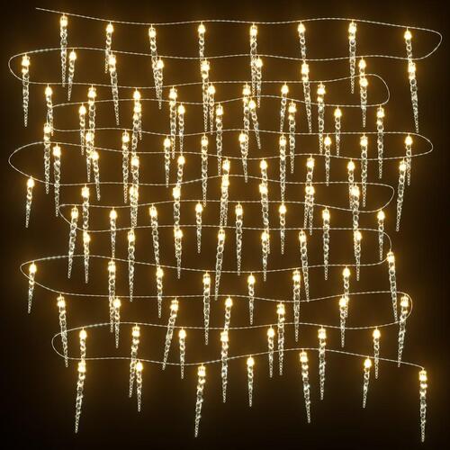 Lyskæde m. istapper 100 LED'er 10 m akryl PVC varm hvid