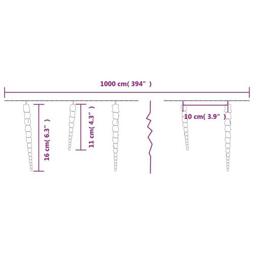 Lyskæde m. istapper 100 LED'er 10 m akryl PVC varm hvid