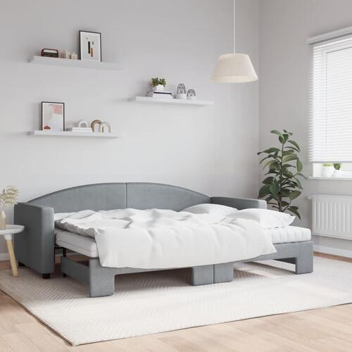 Daybed med udtræk og madras 80x200 cm stof lysegrå