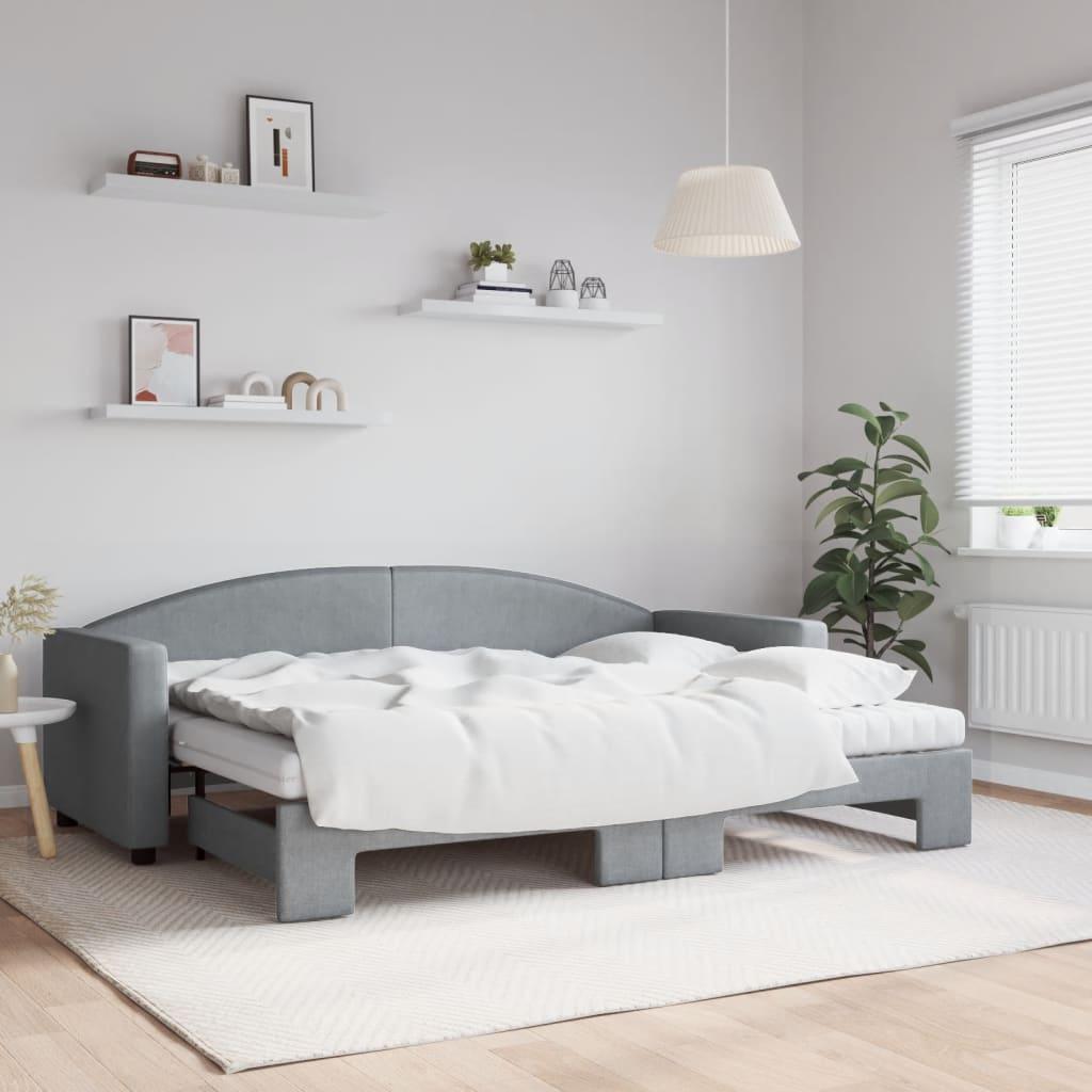 Daybed med udtræk og madras 80x200 cm stof lysegrå