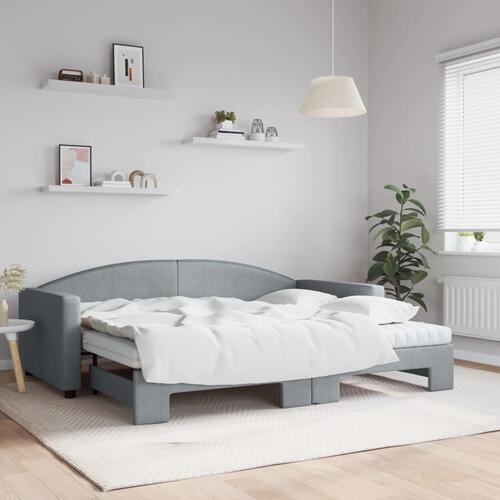 Daybed med udtræk og madras 90x200 cm stof lysegrå