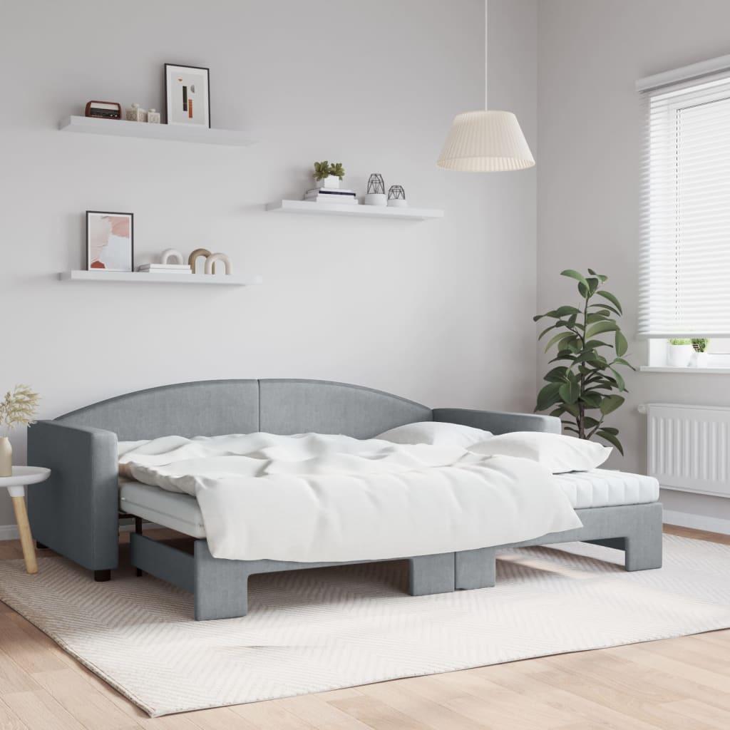 Daybed med udtræk og madras 90x200 cm stof lysegrå