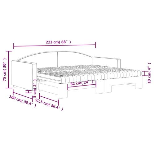 Daybed med udtræk og madras 90x200 cm stof lysegrå