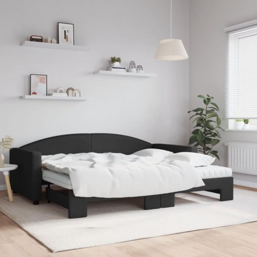 Daybed med udtræk og madras 90×200 cm - stof, sort