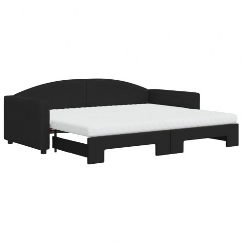 Daybed med udtræk og madras 90×200 cm - stof, sort