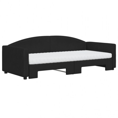 Daybed med udtræk og madras 90×200 cm - stof, sort