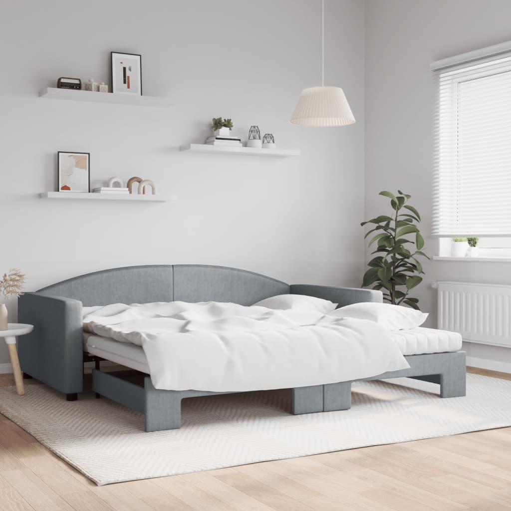 Daybed Med Udtræk Og Madras 100x200 Cm Stof Lysegrå