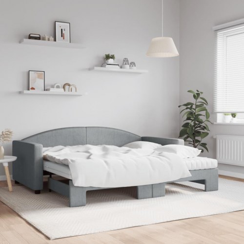 Daybed med udtræk og madras 90x190 cm i lysegråt stof