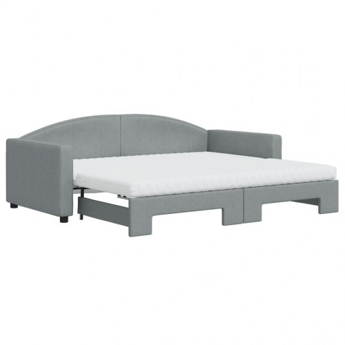 Daybed med udtræk og madras 90x190 cm i lysegråt stof